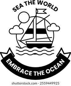 A boat is on a background with a flag