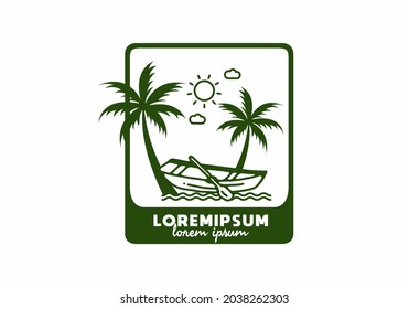 Boat on the beach line art with lorem ipsum text design