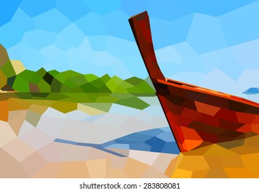 Boat on the beach low poly nature background