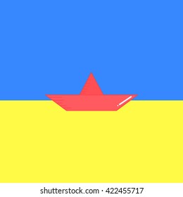 Boat on blue and yellow background vector