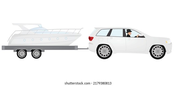 Boat on car trailer. vector