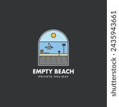 A boat on Empty beach private holiday logo. Modern Beach icon badge vector illustration