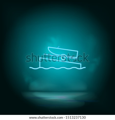 Boat on a ramp blue neon vector icon. Simple element illustration from map and navigation concept. Boat on a ramp blue neon vector icon. Real estate concept vector illustration.