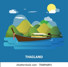 A boat on the river illustration design in Thailand.vector