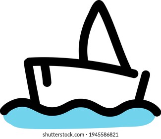 Boat on river, illustration, vector on a white background