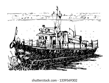 Boat on the river vector graphics