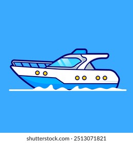 Boat On Sea Cartoon Vector Icon Illustration. Transportation Vehicle Icon Concept Isolated Premium Vector. Flat Cartoon Style