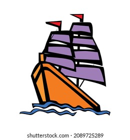 Boat on sea drawing. Sailboat vector sketch isolated on a white in EPS10