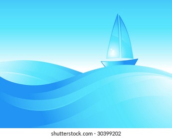 Boat on the sea waves. Vector ilustration.