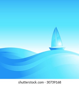 Boat on the sea waves. Vector ilustration.