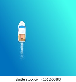 Boat on the sea.Speed boat in the ocean top aerial view