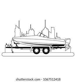 Boat on trailer on black and white