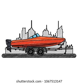 Boat on trailer at city scribble