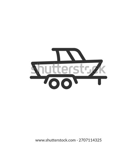 Boat on trailer, linear icon. Marine transport and towing equipment. Line with editable stroke.