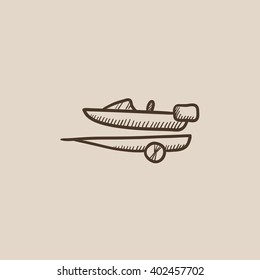 Boat on trailer for transportation sketch icon.