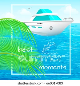 Boat on the water the best summer moments, cover design
