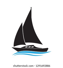 Boat on wave vector icon. Sailboat illustration. Yacht simple isolated pictogram.