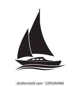 Boat on wave vector icon. Sailboat illustration. Yacht simple isolated pictogram.