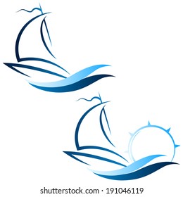 boat on the waves for the vector silhouette