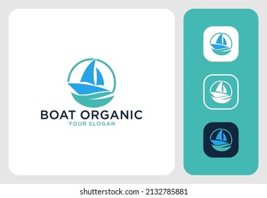 boat organic with leaf logo design