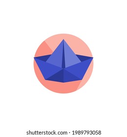 boat Origami Flat Icon Isolated On White Background 