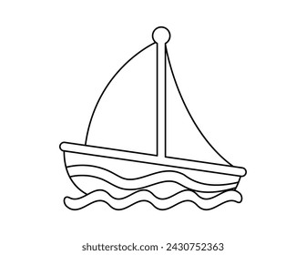 boat outline for coloring book template, boat for kids illustration worksheet printable