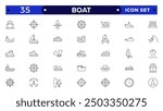 Boat outline icon set. Yacht, icon set. yachts motor boats, linear icons. Boat Icon Vector Illustration. 
