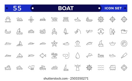 Boat outline icon set. Yacht, icon set. yachts motor boats, linear icons. Boat Icon Vector Illustration. 
