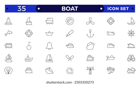 Boat outline icon set. Yacht, icon set. yachts motor boats, linear icons. Boat Icon Vector Illustration. 
