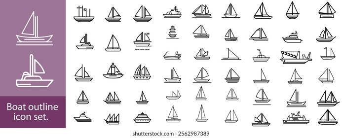 Boat outline icon set. Yacht, icon set. yachts motor boats, linear icons. Boat Icon Vector Illustration.