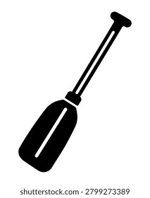 Boat paddle black silhouette icon isolated on white background. Minimal bold vector-style illustration of a single canoe paddle or oar with long shaft, T grip, and flat blade for boating, rowing, water sports, sticker, decal, logo, label, and cutting file design.