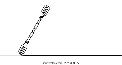 boat paddle continuous one line drawing, Continuous single one line of Rowboat paddle isolated on white background, abstract man with paddle, Single continuous line drawing canoe trails and rafting.