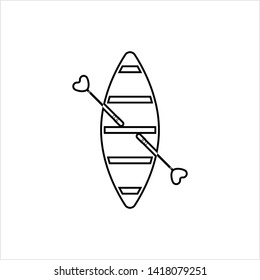 Boat With Boat Paddle Icon, Boat Paddle Pair Vector Art Illustration