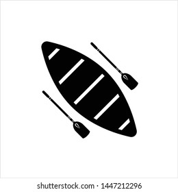 Boat With Boat Paddle Icon, Boat Paddle Pair Vector Art Illustration