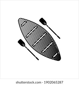 Boat With Boat Paddle Icon, Boat Paddle Pair Vector Art Illustration