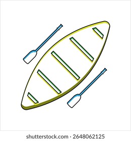 Boat With Boat Paddle Icon, Boat Paddle Pair Vector Art Illustration