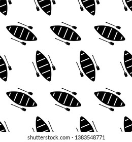 Boat With Boat Paddle Icon Seamless Pattern, Boat Paddle Pair Vector Art Illustration