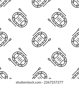 Boat With Boat Paddle Icon Seamless Pattern, Boat Paddle Pair Vector Art Illustration