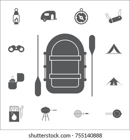 Boat with paddle icon. Set of camping icons on white background