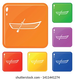 Boat with paddle icons set collection vector 6 color isolated on white background