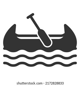 Boat with paddle, kayak, canoe, indian pirogue on water - vector sign, web icon, illustration on white background, glyph style