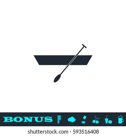 Boat with paddles icon flat. Black pictogram on white background. Vector illustration symbol and bonus button