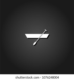 Boat with paddles icon flat. Simple White pictogram on black background with shadow. Vector illustration symbol