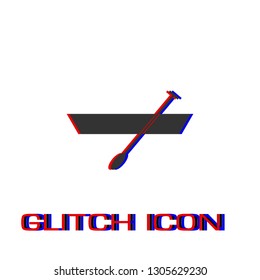Boat with paddles icon flat. Simple pictogram - Glitch effect. Vector illustration symbol