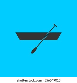 Boat with paddles icon flat. Simple vector black pictogram on blue background