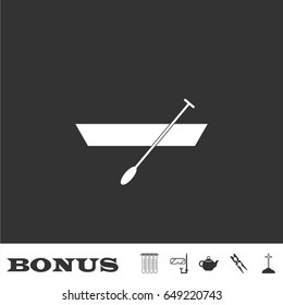 Boat with paddles icon flat. White pictogram on black background. Vector illustration symbol and bonus icons