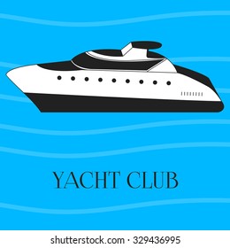 Boat is painted on a blue background, illustration for the yacht club.