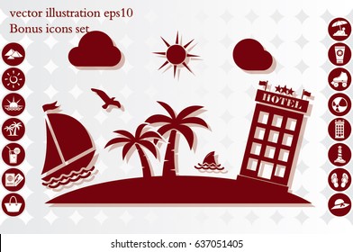 Boat palm beach hotel icon vector