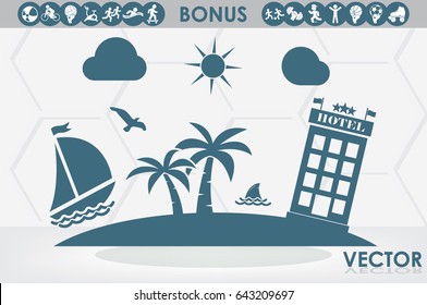 Boat palm beach hotel icon vector