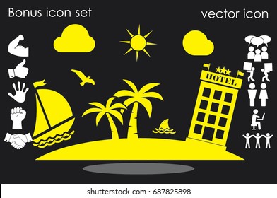 Boat palm beach hotel icon vector